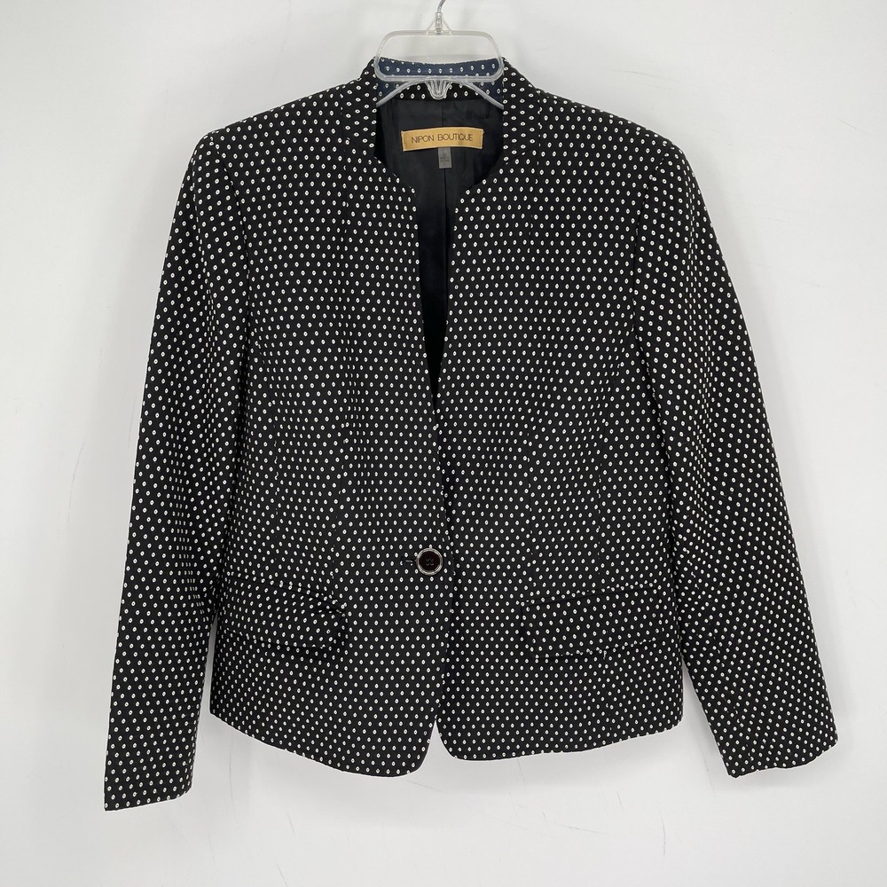 Nipon Boutique Women's Black Polka Dot Single Button Blazer Size 10